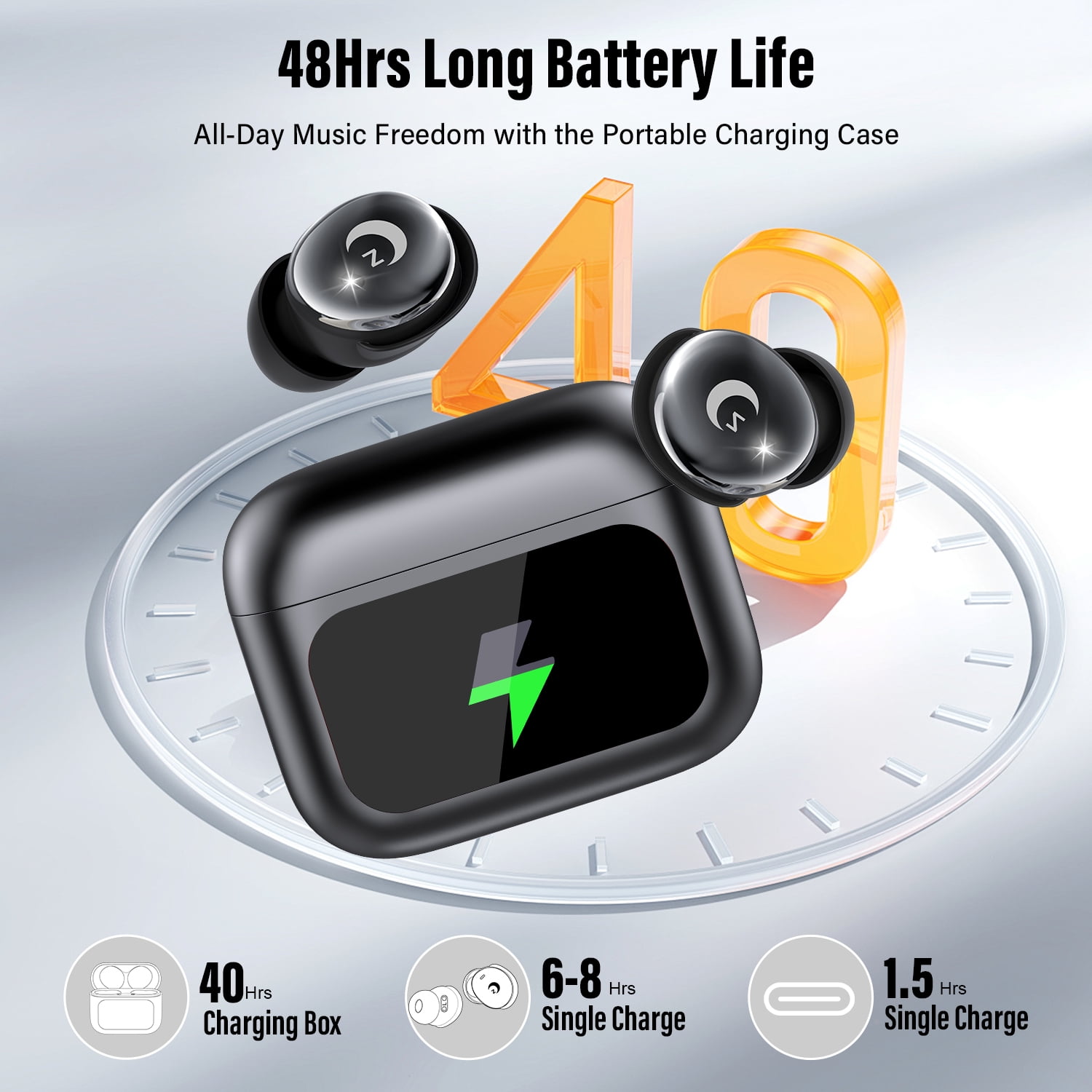 Sleep Earbuds Bluetooth 5.4 in Ear Smart Touch Screen Headphones, 48H Noise Cancelling Ear Buds with 5 EQ Modes, Mini Wireless Headphones Small Design for Side Sleepers, Clear Calls Earphones, IPX7