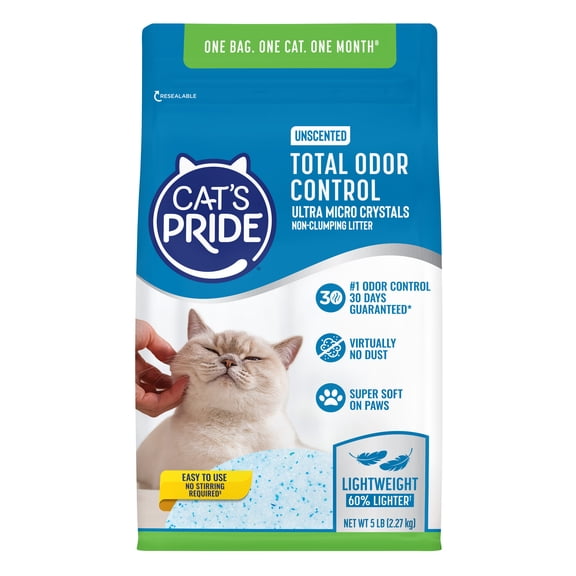 Cat's Pride Total Odor Control Low Dust Micro Crystal Cat Litter, Unscented, 5 lb Bag