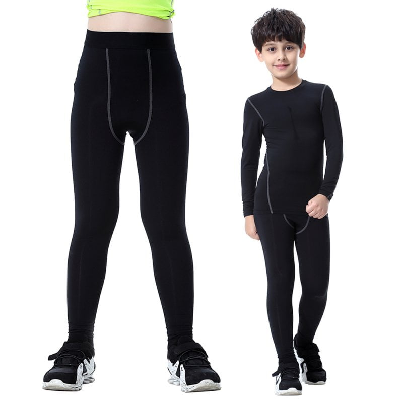 DEVOROPA Boys Leggings Quick Dry Youth Compression Pants Sports Tights Basketball Base Layer 