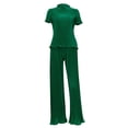 thumbnail image 1 of Txlixc Traje de mujer, camiseta de cuello alto de manga corta con traje de pantalones de piernas anchas Txlixc moda, 1 of 4