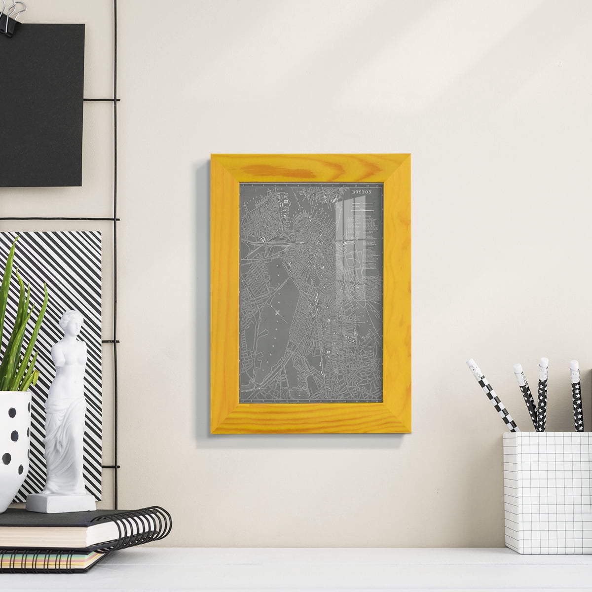 City Map of Boston -Framed Print w/glass-Sunflower Yellow