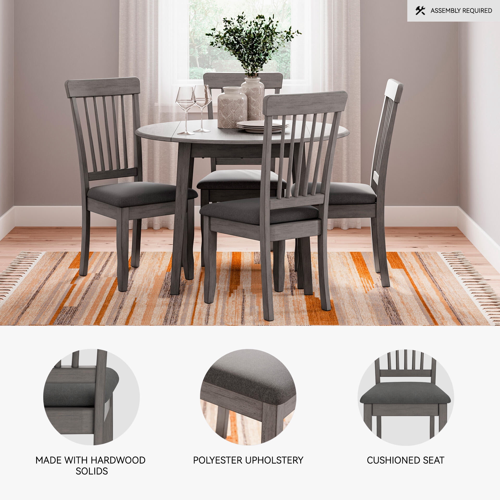 Signature Design by Ashley Shullden Upholstered Dining Side Chair Set (2), Gray, Modern Wood Chairs with Cushioned Seats and Spindle Back