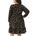 thumbnail image 3 of Agnes Orinda Plus Size Dress for Women Round Neck Long Sleeve Pleated Tiered Midi Floral Dresses 2X Black, 3 of 5