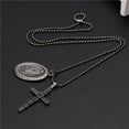 thumbnail image 5 of Cross Flat Mariner Marina Crucifix Saint Mary Retro Medallion Necklace Women,Silver Color, 5 of 6