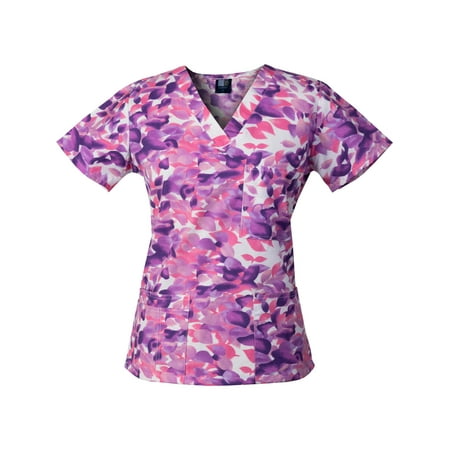 

Medgear Womens Fashion Scrubs Top Printed V-neck with 4-Pockets 1050P-OCLL