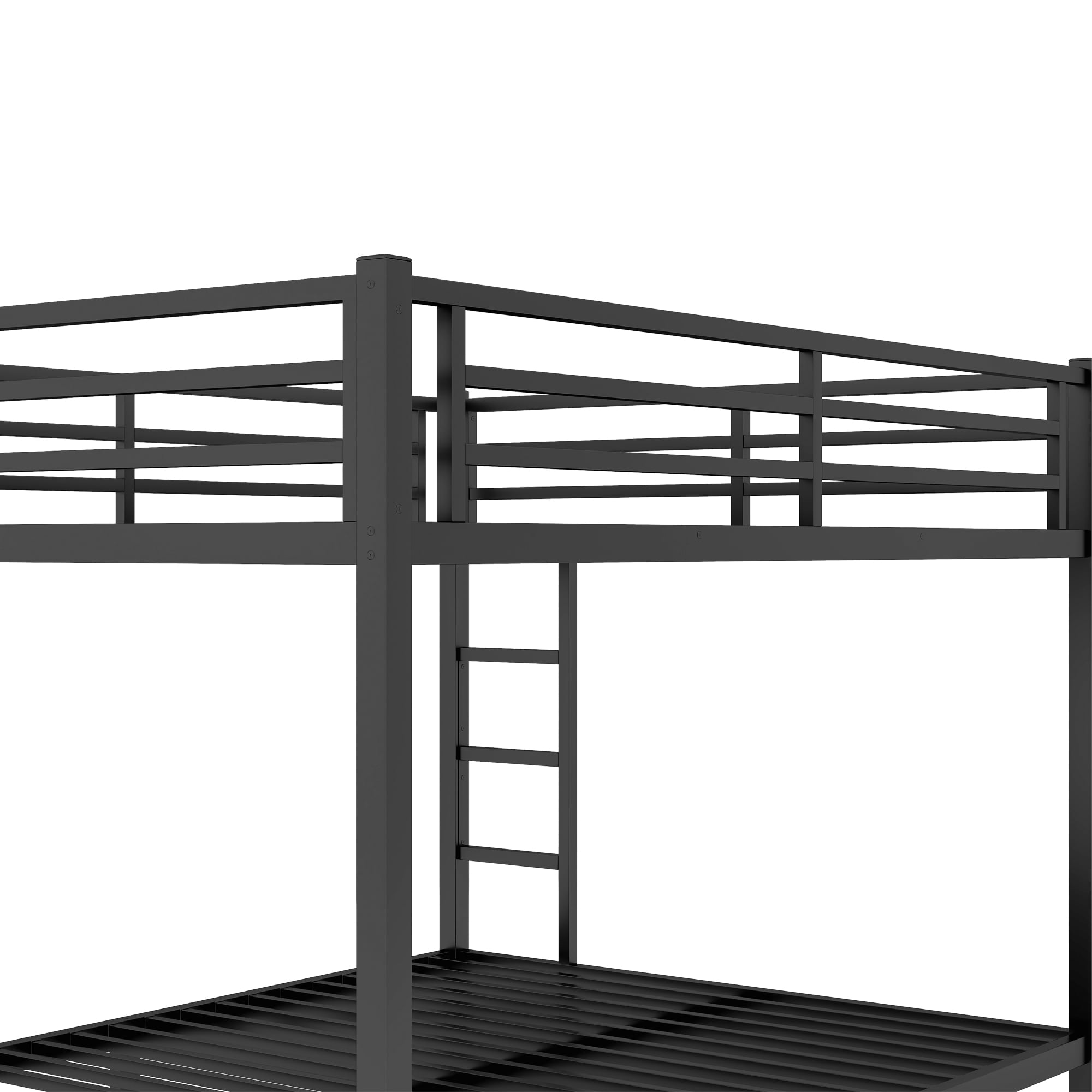Queen Over Queen Bunk Bed Frame, Heavy Duty Metal Bunk Beds with with 2 Side Ladders, Industrial Style Queen Size Bunk Bed for Bedroom-Black