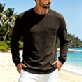 thumbnail image 2 of Men's Long Sleeve Shirts Solid Color Round Neck Waffle Weave Basic Shirt Comfort Slim Fit Casual Sports Pullover Shirt with Pocket, 2 of 2
