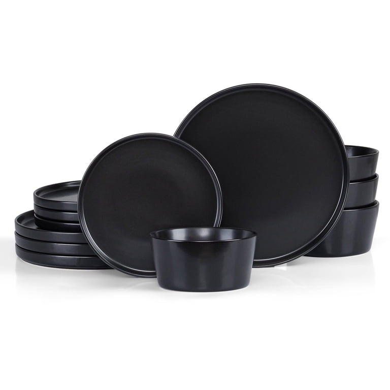 12-Piece Stoneware Dinnerware Set for 4, Black photo 6