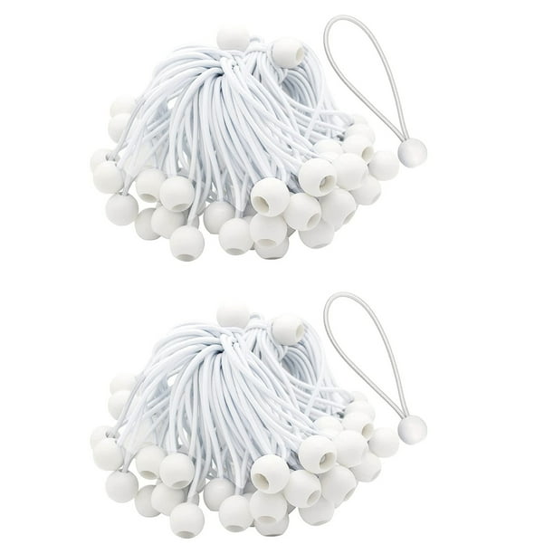 100 Piezas Cuerdas Elásticas con Bolas, Lazos Elásticos Lazos para Carpas Pancartas de Tiendas, Postes de Bandera, Lona (Blanco)