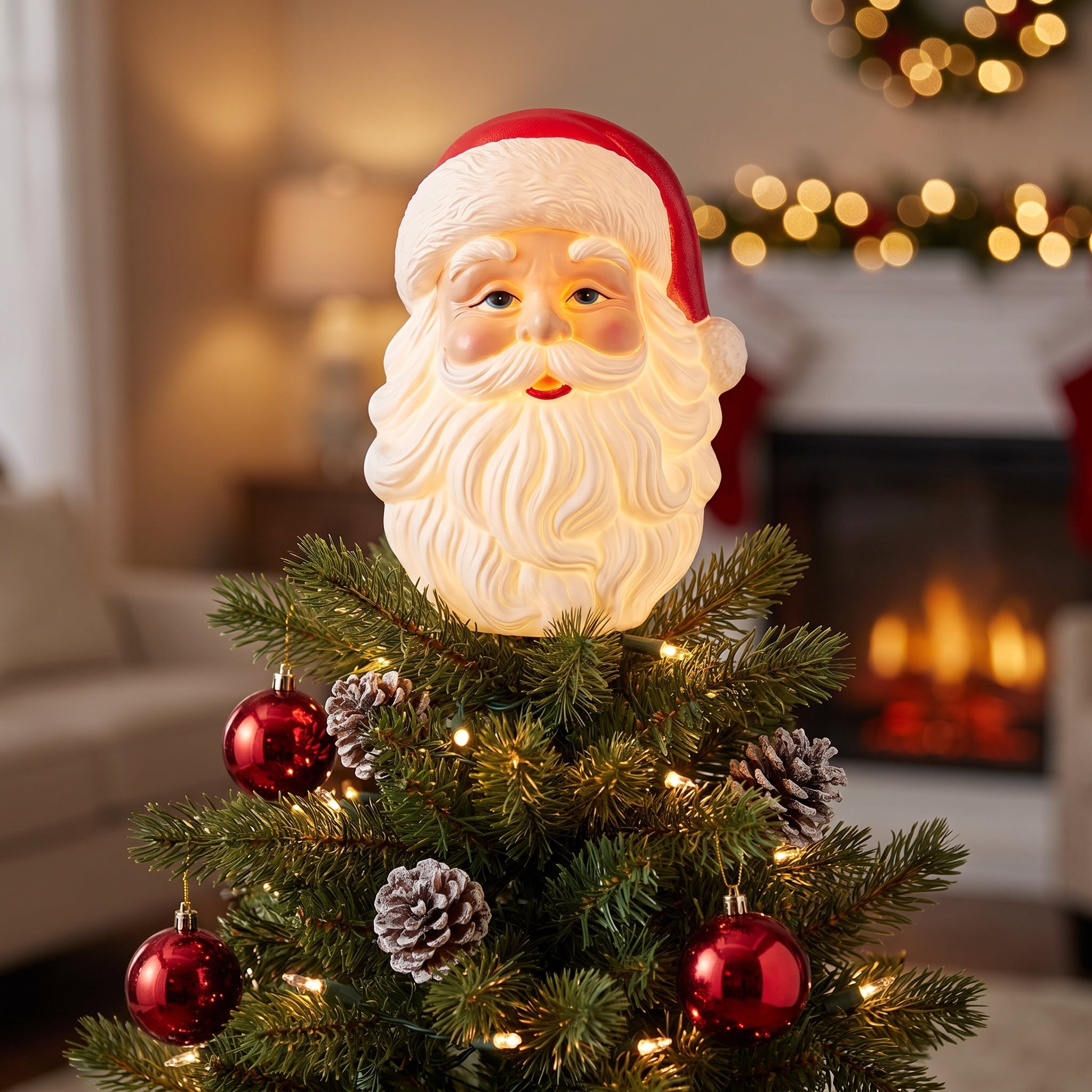 Light-Up Santa Claus Christmas Tree Topper, Red and White, 12.5", by Holiday Time
