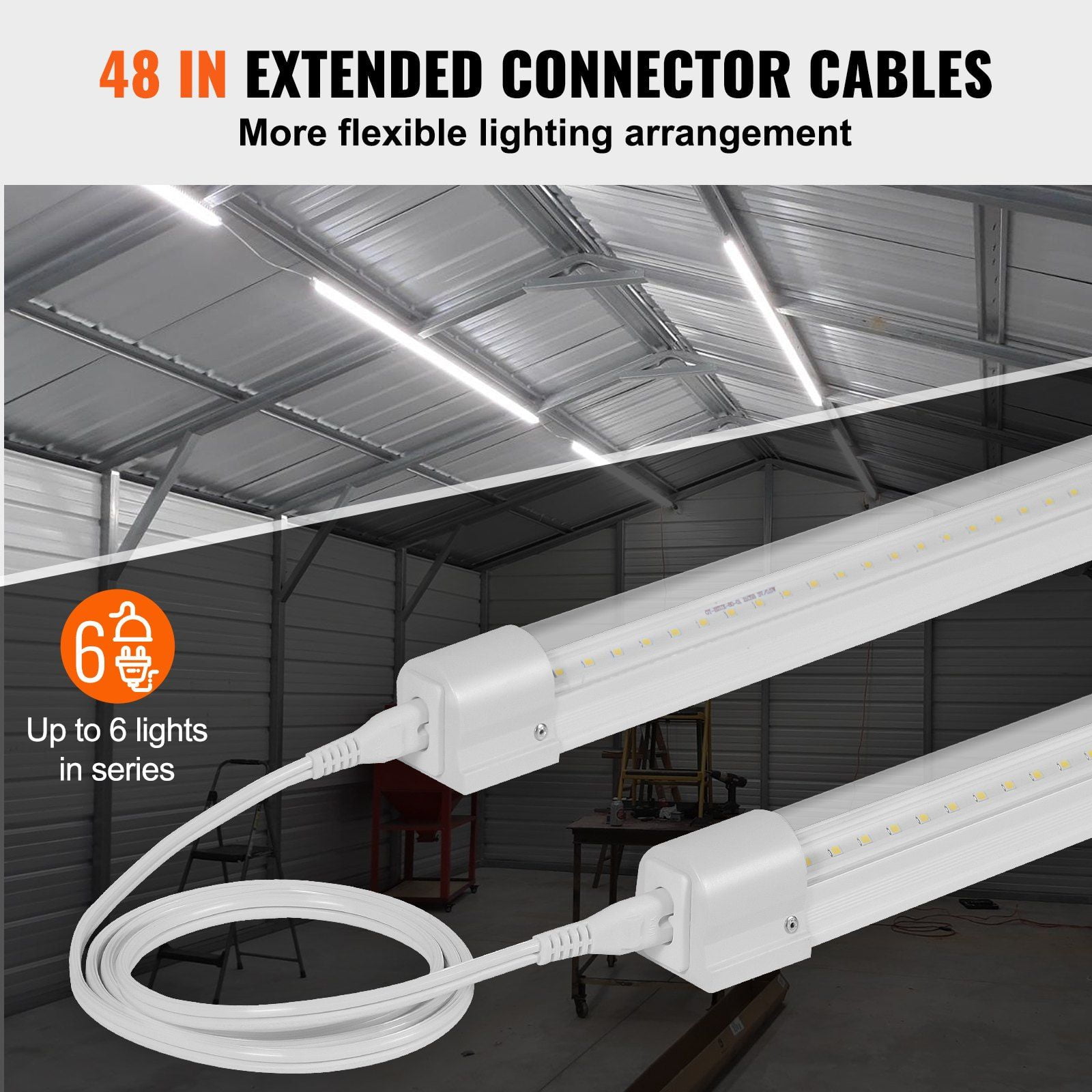 10 Pack 4FT 40W LED Shop Light Linkable Fixture 6500LM Ceiling Light with 59in Power Cord 48in Connector Cable ON OFF Switch for Garage Warehouse Home Workshop Office