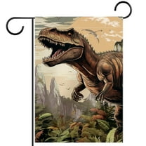 Retro Dinosaur House Flag Double Sided Vertical 28X40 Inch Farmhouse Decor for Seasonal Holiday Yard Garden Outside Outdoor Banners Decorative