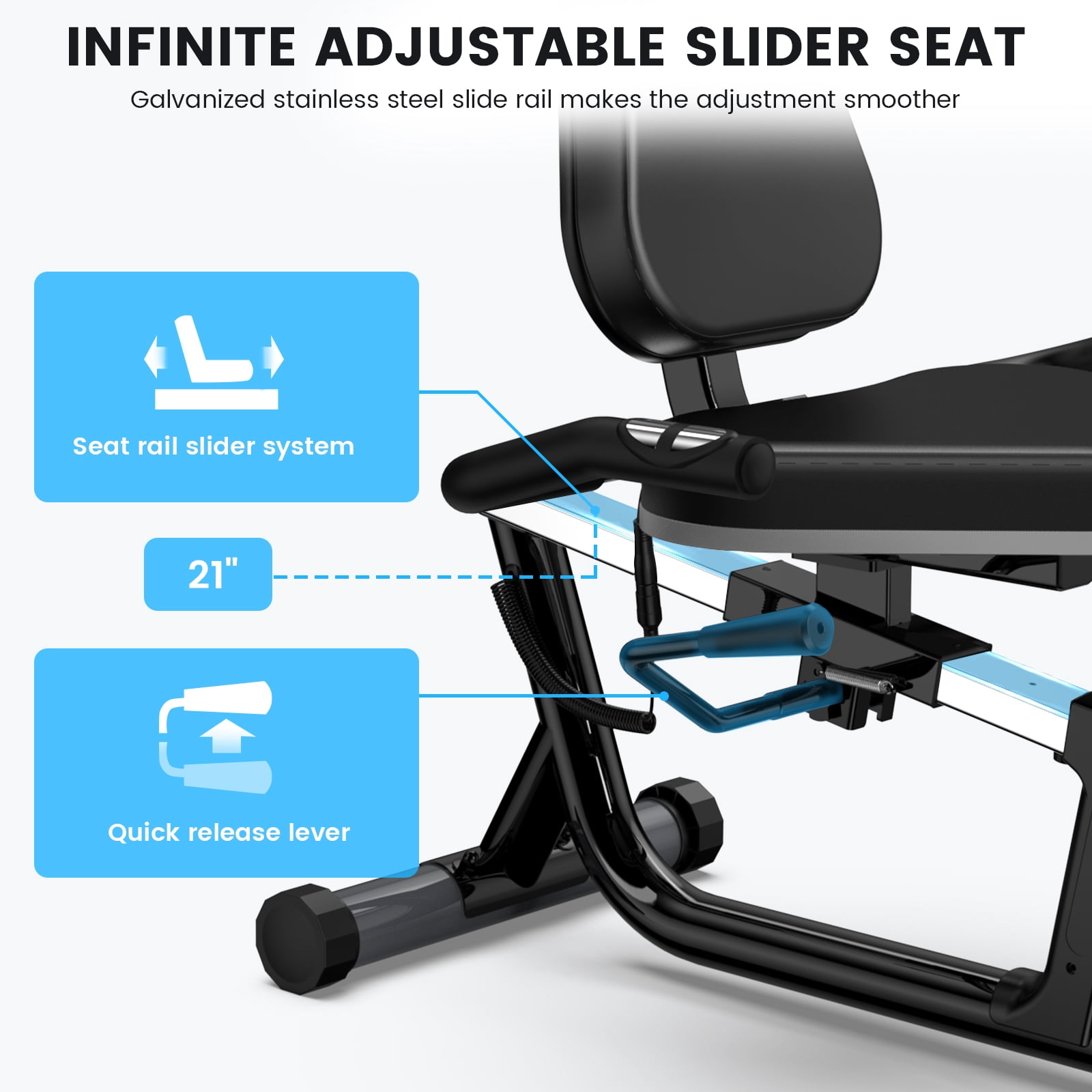 HASIMAN Indoor Recumbent Exercise Bike Magnetic Resistance Workout Bike Sit Down Stationary Bicycle with Adjustable Seat & Luminous Monitor for Gym Seniors Adults 350LBS