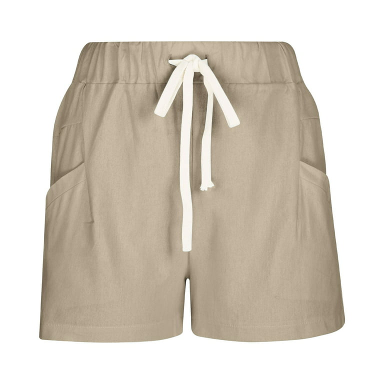TIANEK Casual Flowy Cargo Shorts for Women Mother's Day 2023 Summer Solid  Color High Waist Lace-Up Pockets Three-Part Khaki Lounge Shorts Clearance