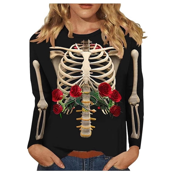 Gunia Halloween Shirts For Women Pumpkin Graphic Print Long Sleeve Crew Neck Casual Thanksgiving Tops Tees Tshirts Beige M-3Xl