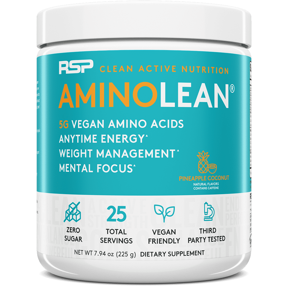 RSP Nutrition Vegan AminoLean Pre Workout Powder with BCAAs, Natural Amino Energy for Lean Muscle, Pineapple Coconut Flavor, 25 Servings