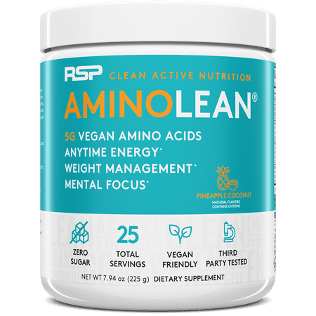 RSP Nutrition Vegan AminoLean Pre Workout Powder with BCAAs, Natural Amino Energy for Lean Muscle, Pineapple Coconut Flavor, 25 Servings