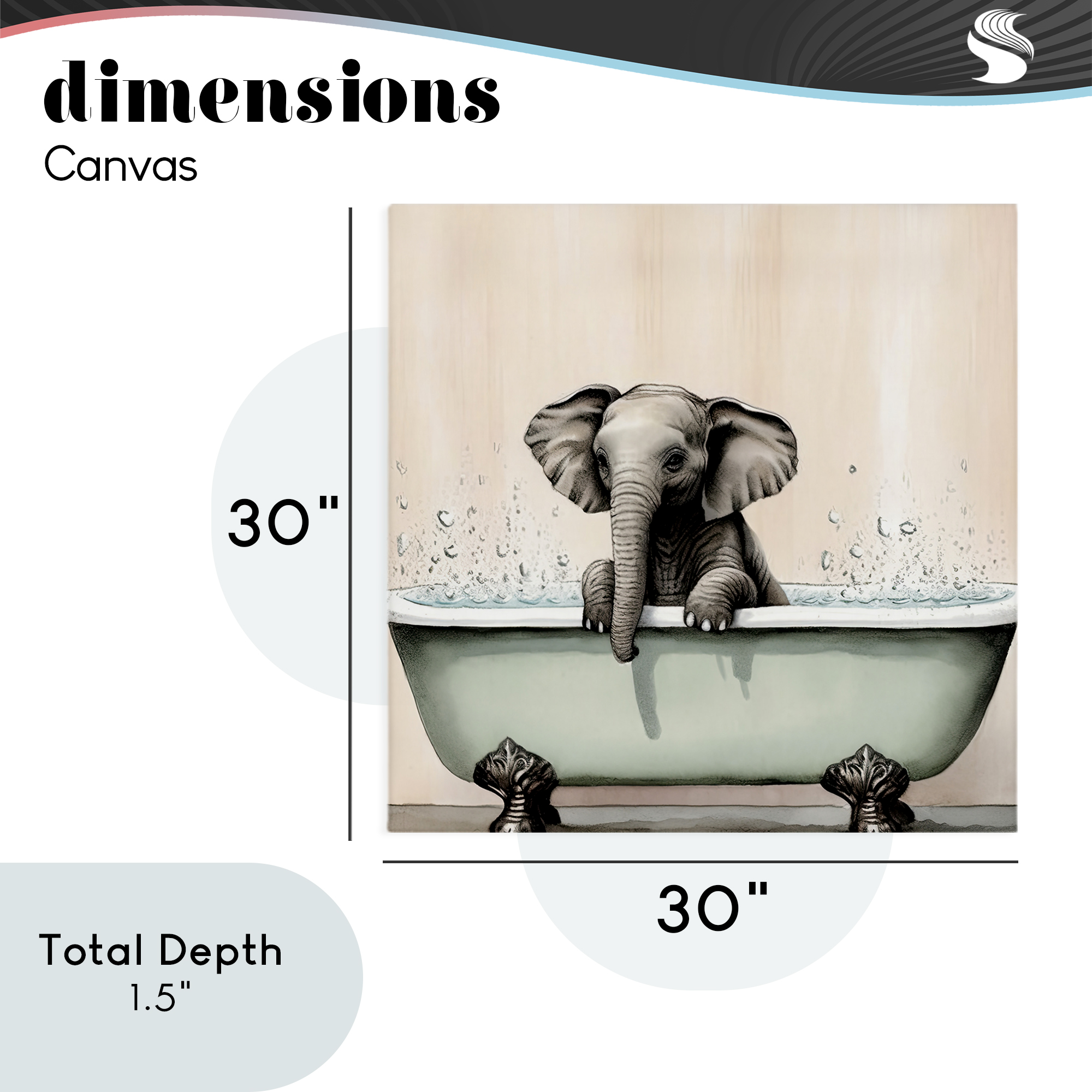Baby Elephant Bathtime Canvas Wall Art, design by Sasha