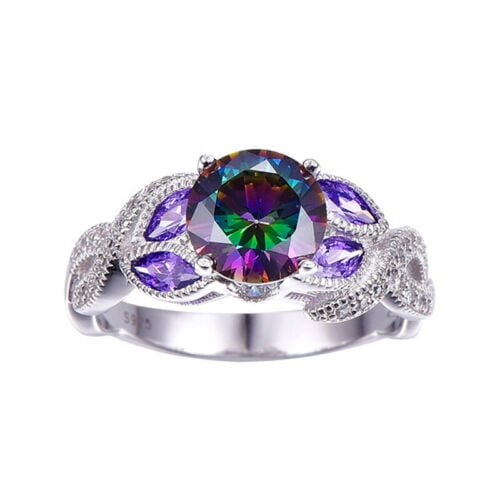 Fashion Women 925 Silver Jewelry Mystic Topaz Wedding Engagement Ring