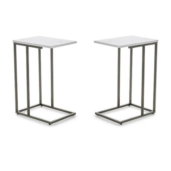 Home Square Modern Marble Side Table in Midnight Black - Set of 2