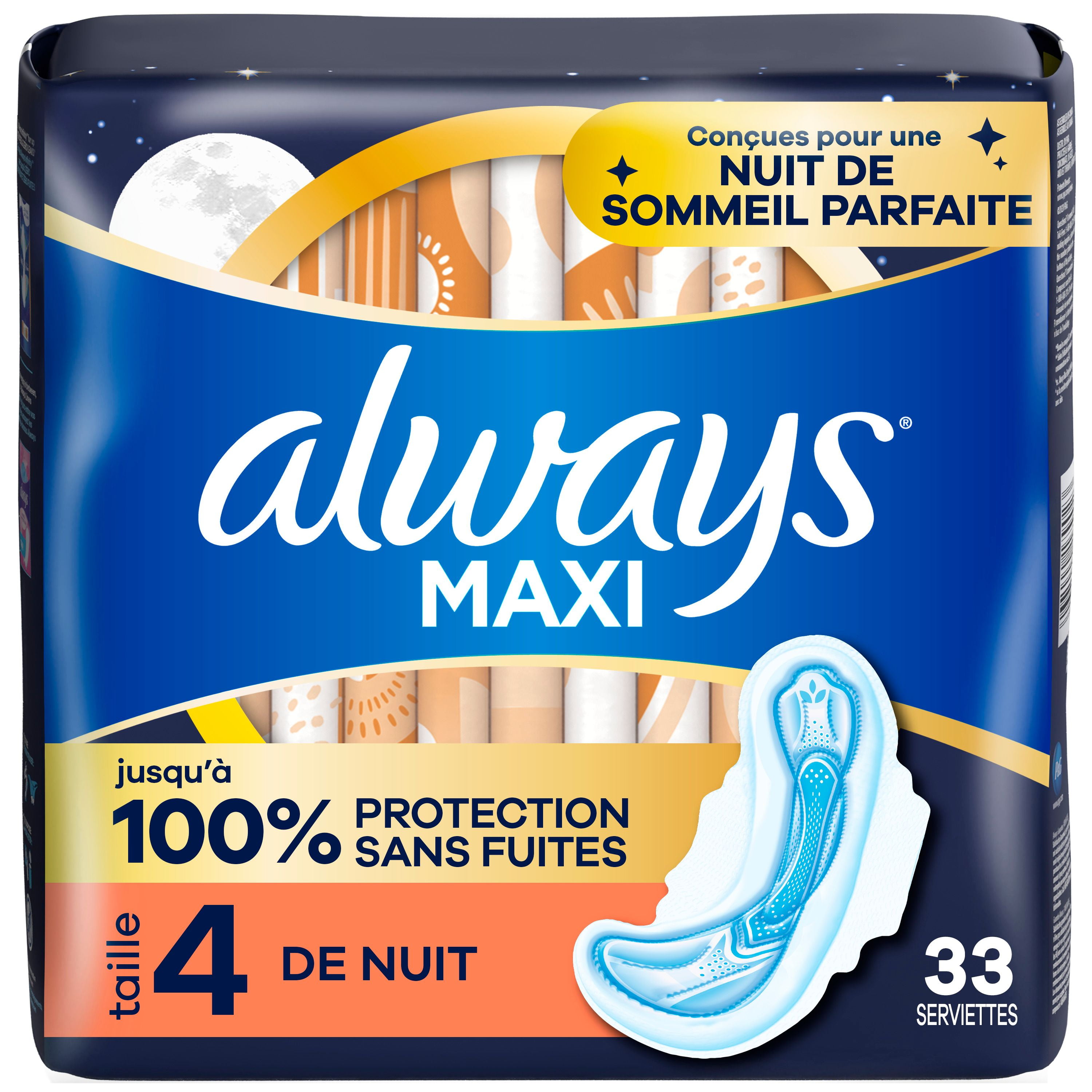 Always Maxi Overnight Pads with Wings for Women, Size 4, Overnight Absorbency, Unscented
