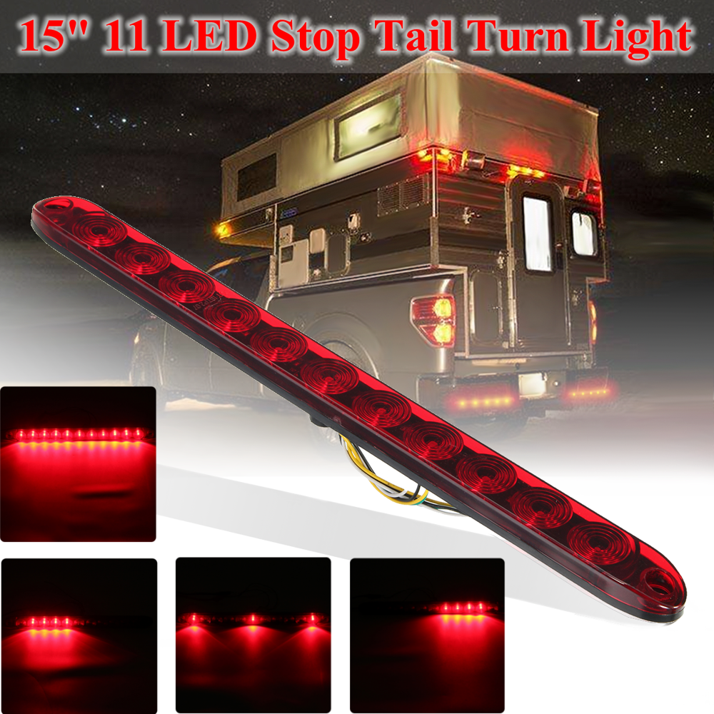 15" Red 11 LED Sealed Trailer Stop Tail and Turn 3rd Brake Light Bar