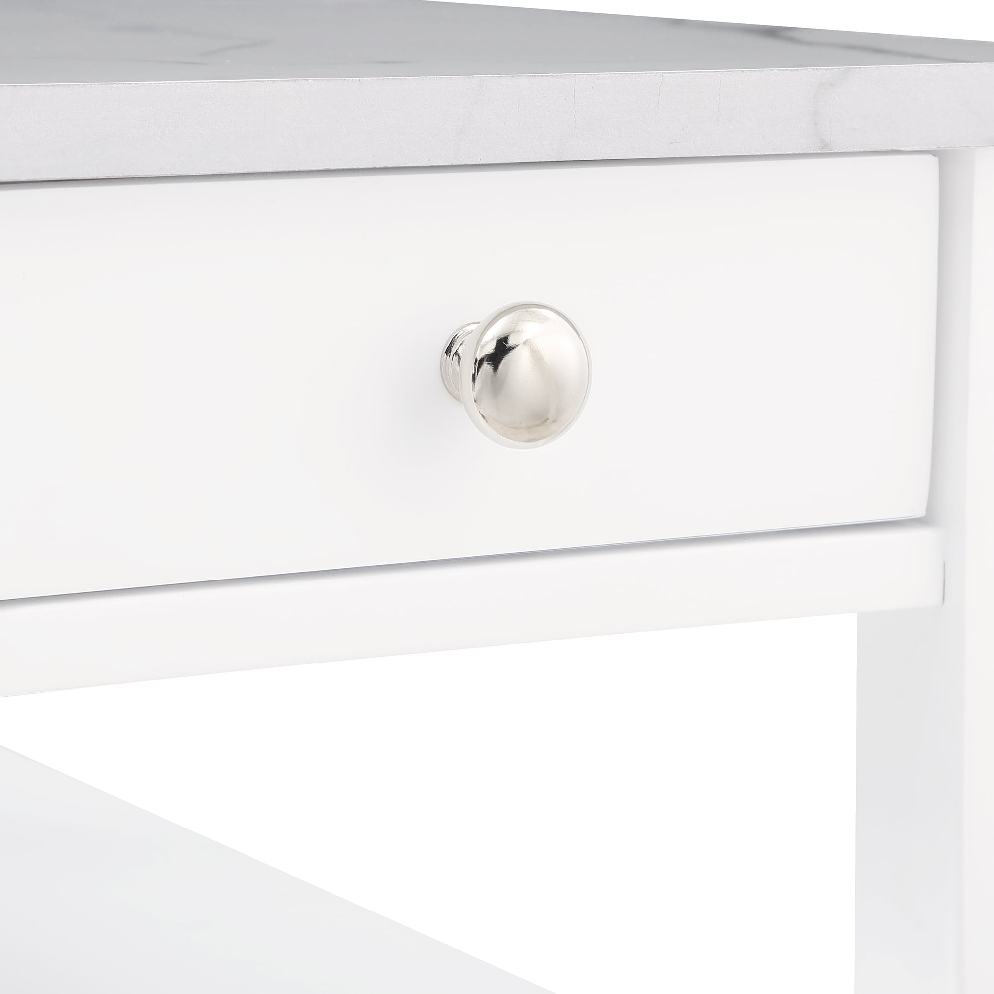 Convenience Concepts American Heritage 1 Drawer Chairside End Table with Shelves, White Faux Marble/White