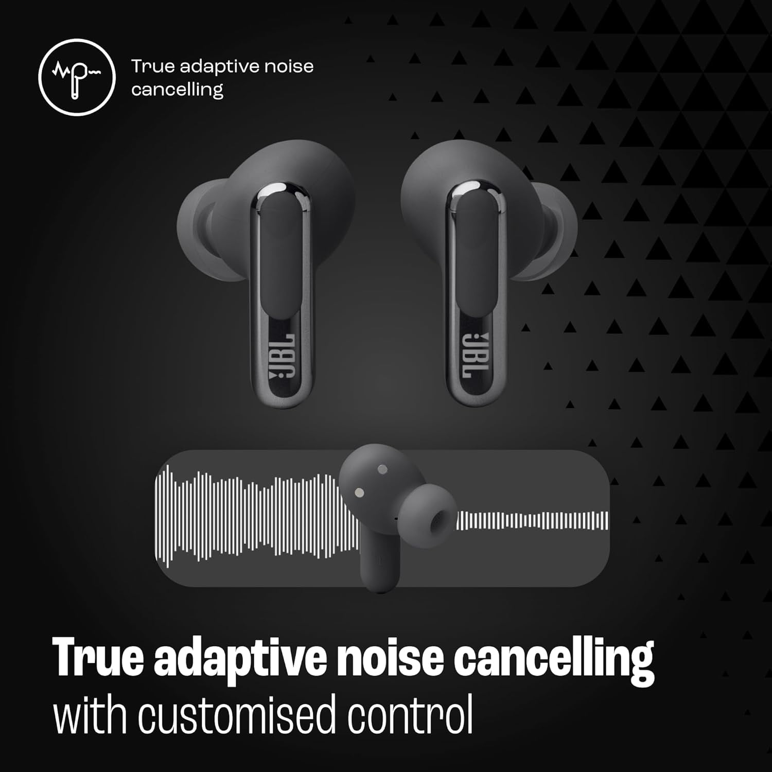 Open Box JBL Live Beam 3 - True wireless noise-cancelling earbuds with stick-closed design and Smart Charging Case - Black