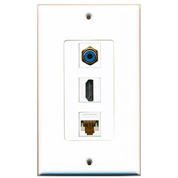 RiteAV - 1 Port HDMI and 1 Port RCA Blue and 1 Port Cat6 Ethernet White Decorative Wall Plate