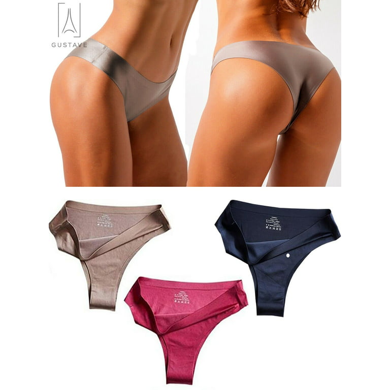 Gustave Women Ice Silk G-string Briefs Panties Seamless Thongs Underwear  Lingerie Coffee, S 