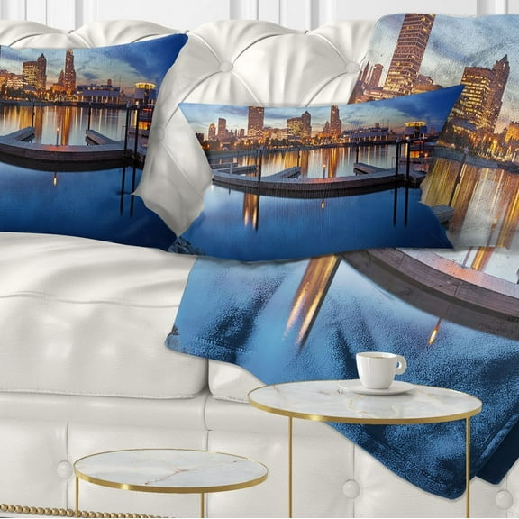 Designart Milwaukee Panoramic View - Cityscape Photo Throw Pillow - 12x20