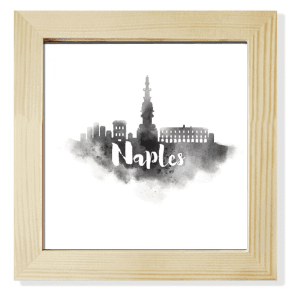 Naples Italy Landmark Ink City Painting Square Picture Frame Wall Tabletop Display