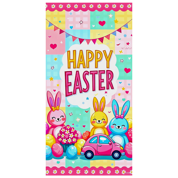 Bannière Colorée à Thème de Pâques avec Décor de Voiture, Œufs de Lapin, Fournitures de Fête, Toile de Fond pour Décorations de Fête de Pâques, Accessoires de Photographie, Célébrations Joyeuses Pâques