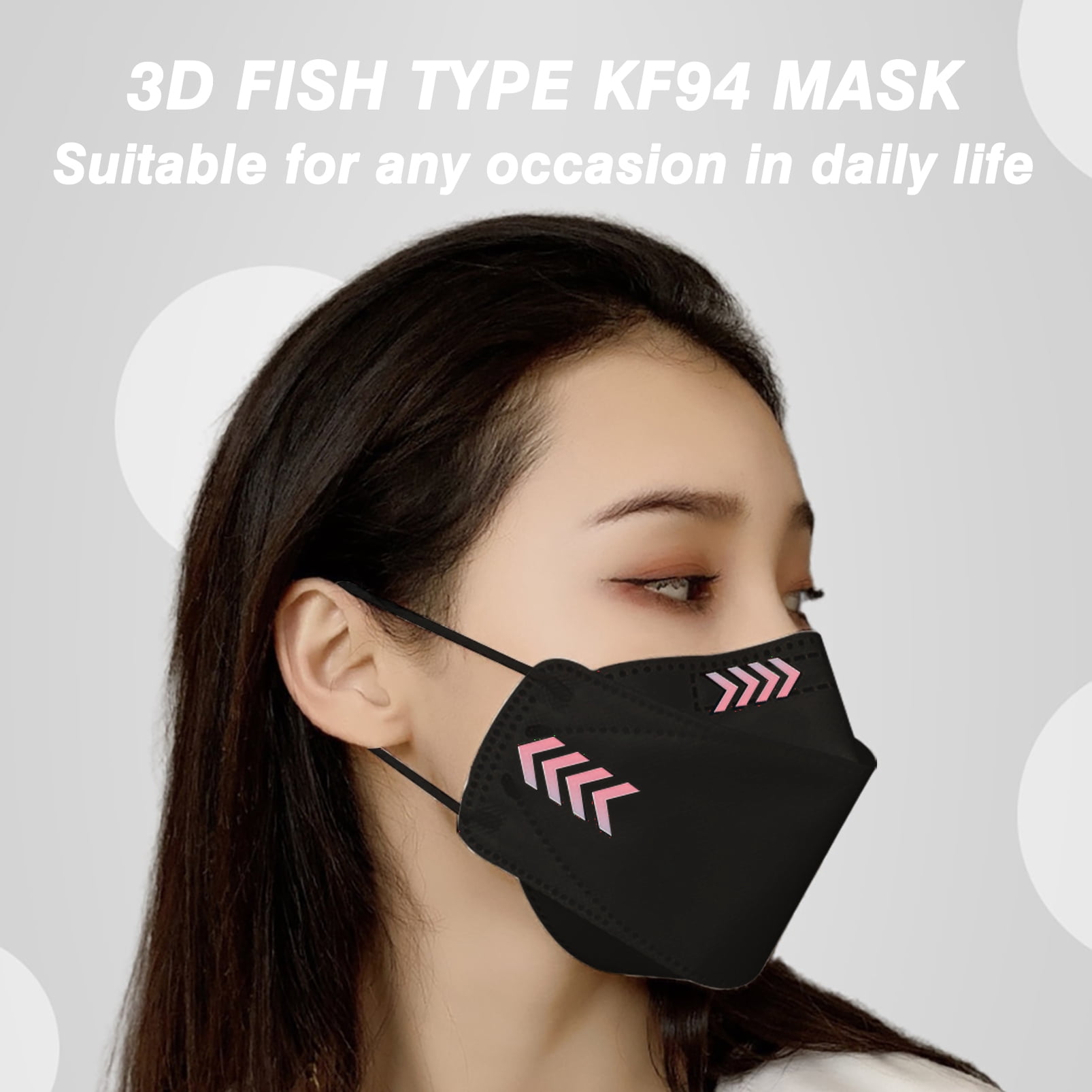 50 Pieces Black Adult KF/94 Face Mask Made in Korea Breathable Comfortable Adult Black 3D Masks Korean Fish Type Facemask for for Men Women Masks