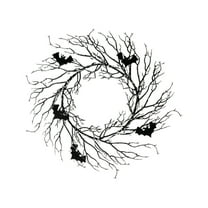 Btomtd Diameter 17" Halloween Withered Branches Wreath Front Door Decor Indoor Outdoor Home Party with Artificial Garland, Black