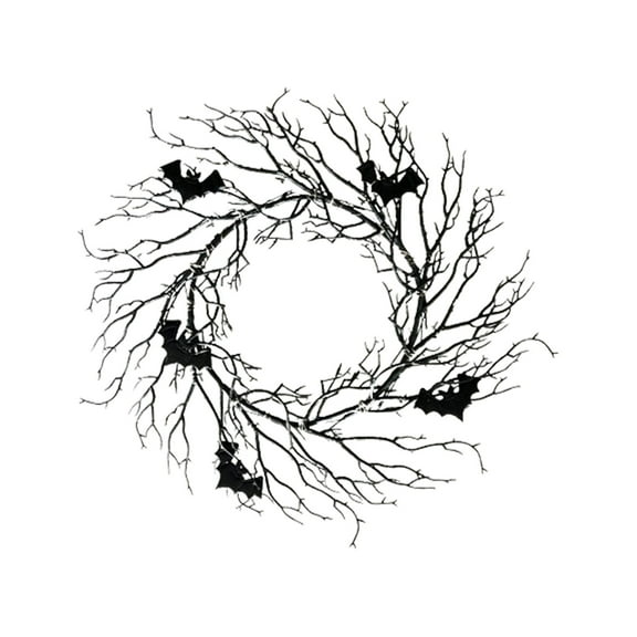 Btomtd Diameter 17" Halloween Withered Branches Wreath Front Door Decor Indoor Outdoor Home Party with Artificial Garland, Black