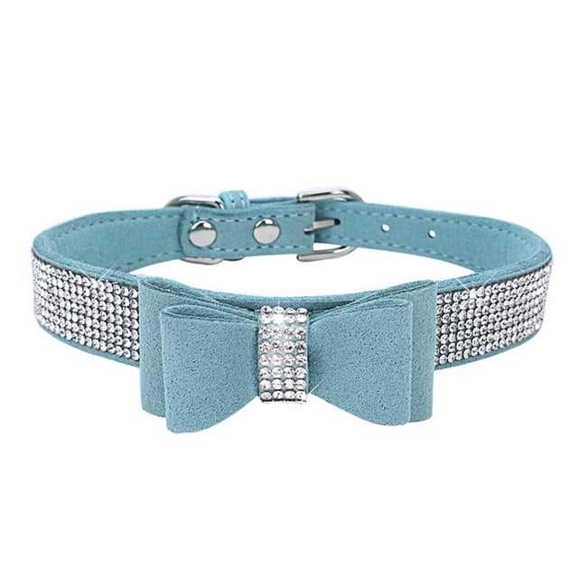 tredstone Bling Crystal Cat Collar Metal Adjustable Puppy Bow Tie Rhinestone Soft Collars Pet Supplies for Small Medium Dogs