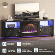 Bestier 71 Fireplace TV Stand for TVs up to 75 LED Entertainment Center with 23 Remote Control Electric Fireplace, Black Marble
