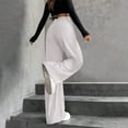 thumbnail image 5 of Comdrip Womens Pants Casual, Women's Elastic Waist Slim Striped Wide Leg Pants Trousers Pants for Women White M, 5 of 9
