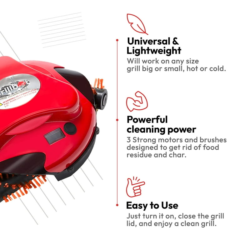 Grillbot Automatic Grill Cleaning Robot with 3 Powerful Nylon Grill Brushes Red