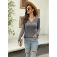 thumbnail image 3 of Sherrylily Women Waffle Knit Henley Tops Casual Long Sleeve V Neck Pullover XS-XL, 3 of 7