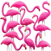 Syncfun 10 Pack Pink Flamingo, Small Yard Ornament Stakes For Outdoor Garden Decor, Luau Party Statue, Beach, Lawn