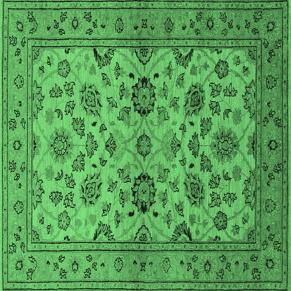 Ahgly Company Indoor Square Oriental Emerald Green Traditional Area Rugs, 6' Square