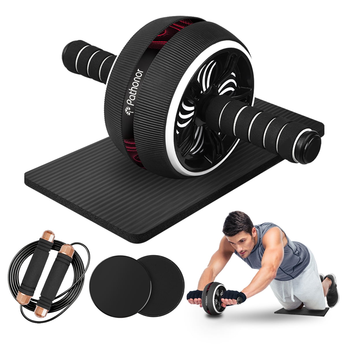 Abdominal workout Core fitness Gym Ab Roller Wheel with Knee Mat and Jump Rope 