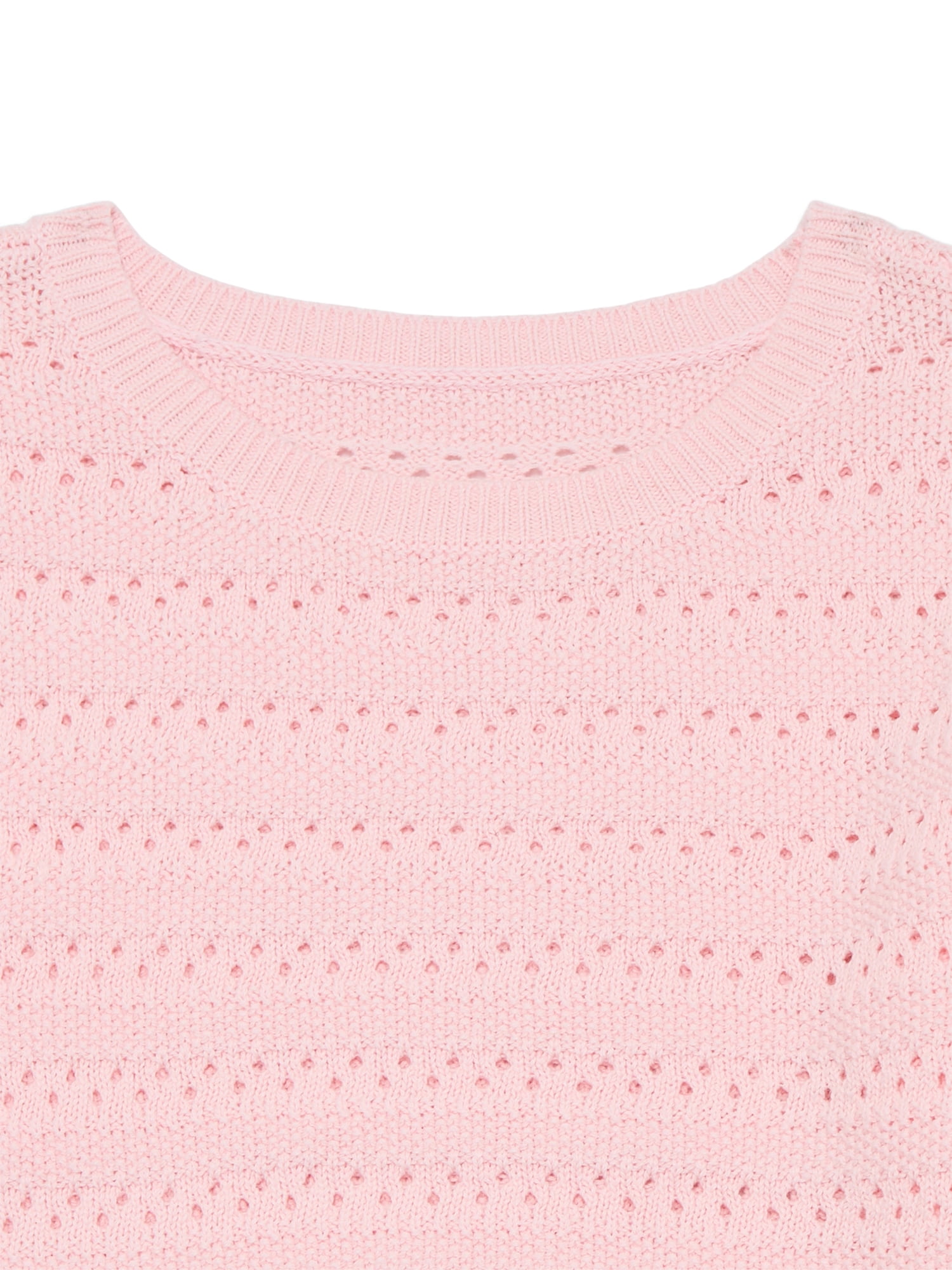 Wonder Nation Girls Pointelle Sweater with Long Sleeves, Sizes 4-18 & Plus