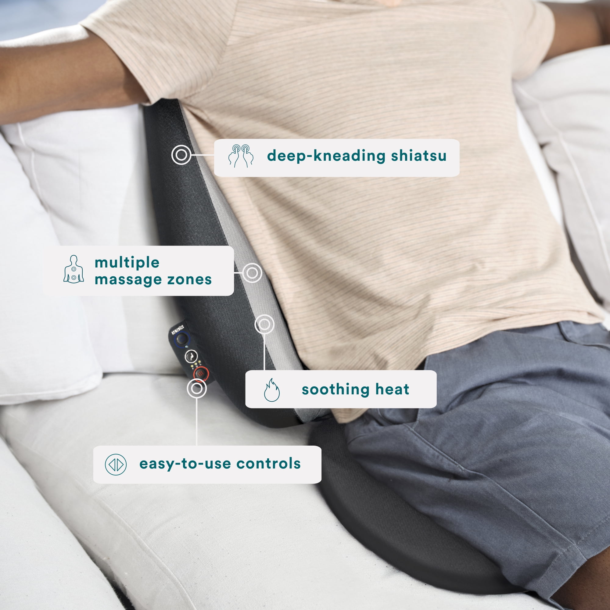 HoMedics Shiatsu Select Kneading Back Massager with Heat, 12 Massage Nodes,  Integrated Strapping System 