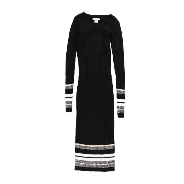bar III Robe Chandail Midi en Tricot Côtelé pour Femmes, Noir, Moyen