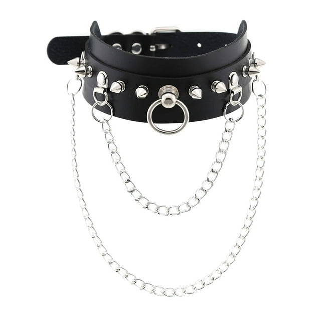 Cuero Zulema Gargantilla de cuello gótico punk Remaches Cadena de Negro 44cm