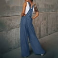 thumbnail image 2 of Aayomet Womens Rompers And Jumpsuits Womens Vintage Daily Casual Sleeveless Pocket Washed Denim Bib Jeans Overalls Casual Denim,Dark Blue L, 2 of 5