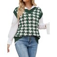 thumbnail image 3 of HUBERY Women Houndstooth Graphic Ribbed Knitted Sleeveless V Neck Vest, 3 of 5